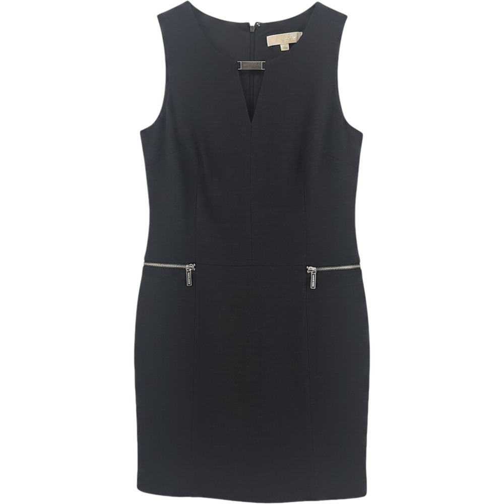 Michael Kors Size 4 Dress Charcoal Gray Gabardine Sleeveless V-neck Zip Pockets